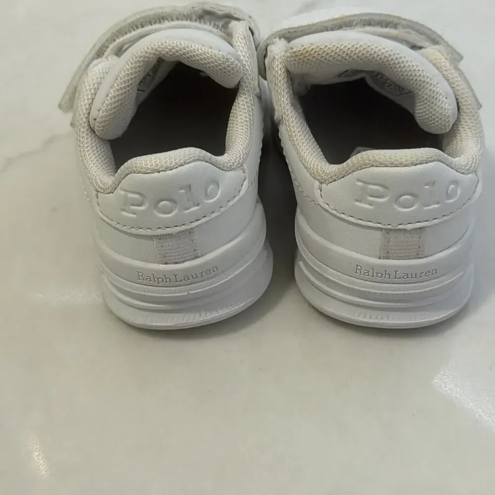 Polo Ralph Lauren Baby Toddler Sneakers Heritage White Hook Loop Size 4 Boy Girl